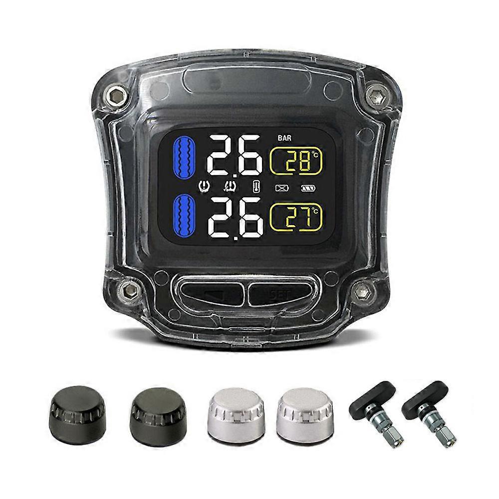 M3-B Wireless Motorcycle TPMS Real Time Tire Pressure Monitoring System Universal 2 External Internal Sensors LCD Display