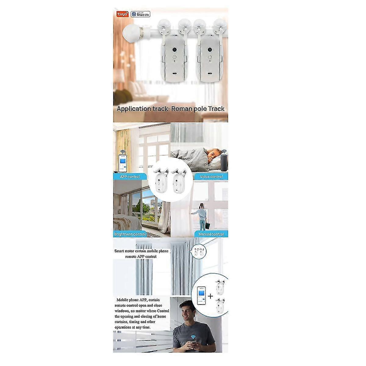 2pcs Tuya Smart Electric Curtain Motor Bluetooth Voice Control Swithbot Curtain App Control Compati
