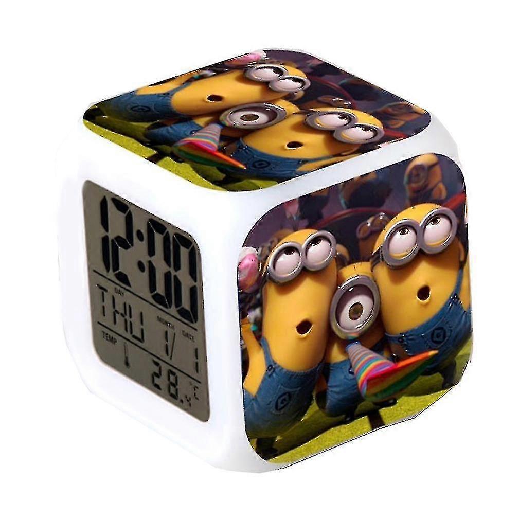 hmwy-minions led digital thermometer glowing cube alarm clock 7 color changing