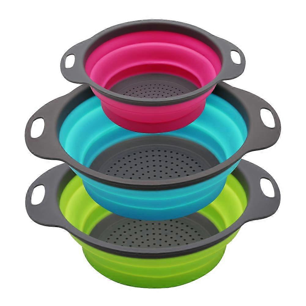 Collapsible Colander Set of 3 Round Silicone Kitchen Strainer Set