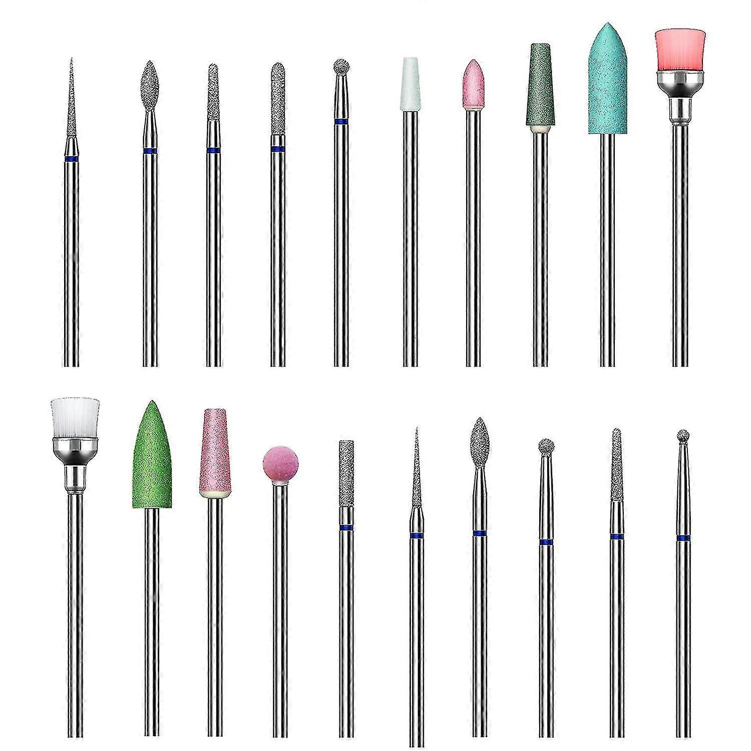 Zk- 20 Pcs Nail Drill Bits Set For Acrylic Nails, Professional Diamond Cuticle Remover Bits Kit With Box, 3/32" Electric Manicure Nail File Bit