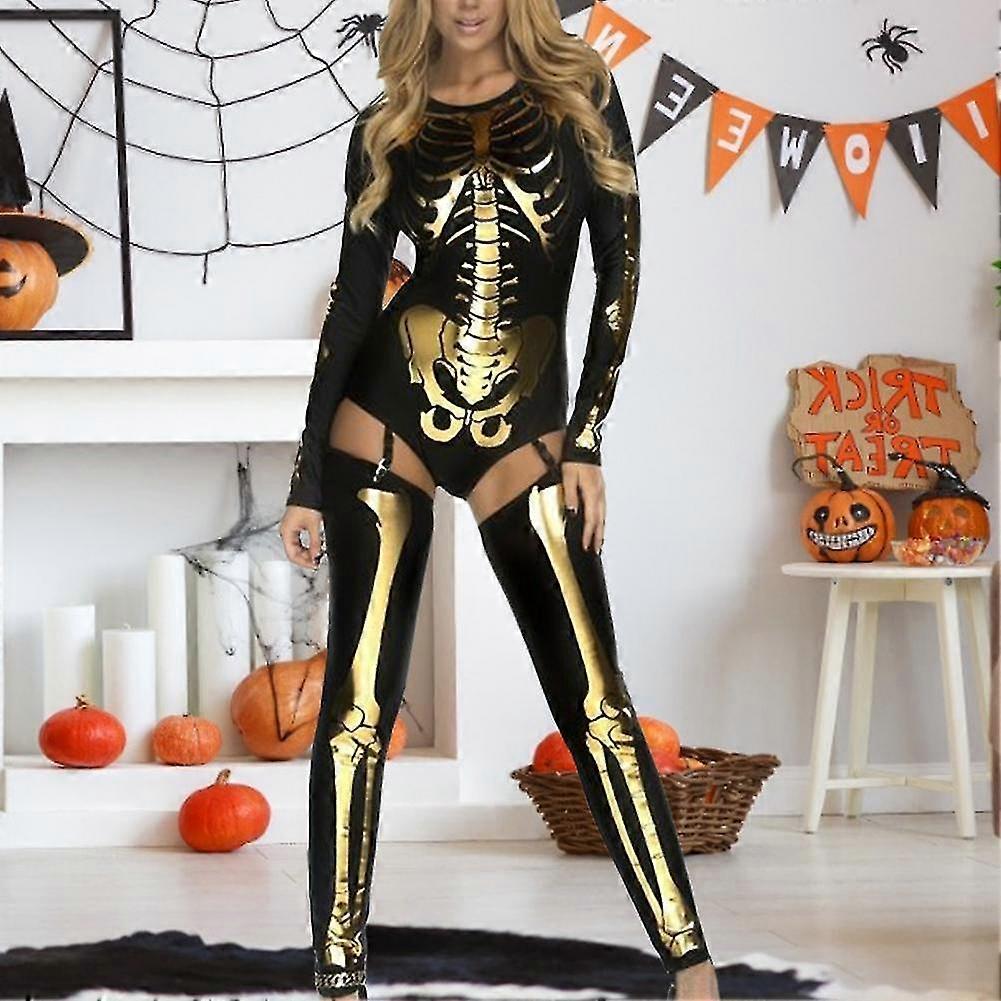 Combinaison Squelette Imprimée 3D Femme - Costume Halloween Sexy Une Pièce Squelette Lumineux Carnaval