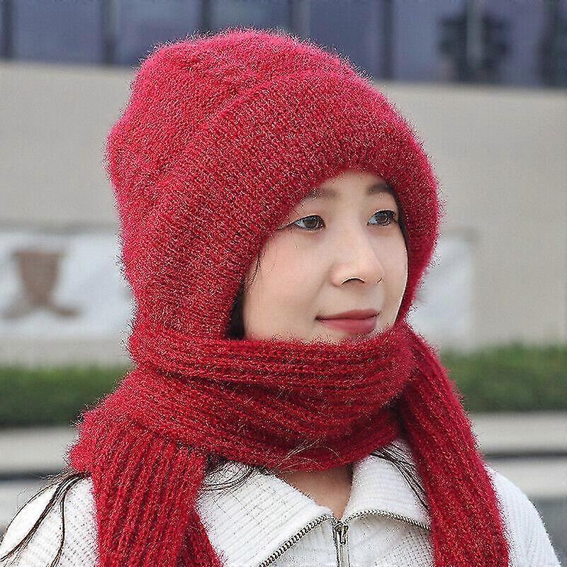 Integrated Ear Protection Windproof Cap Scarf Knitting Thickening Hat Winter