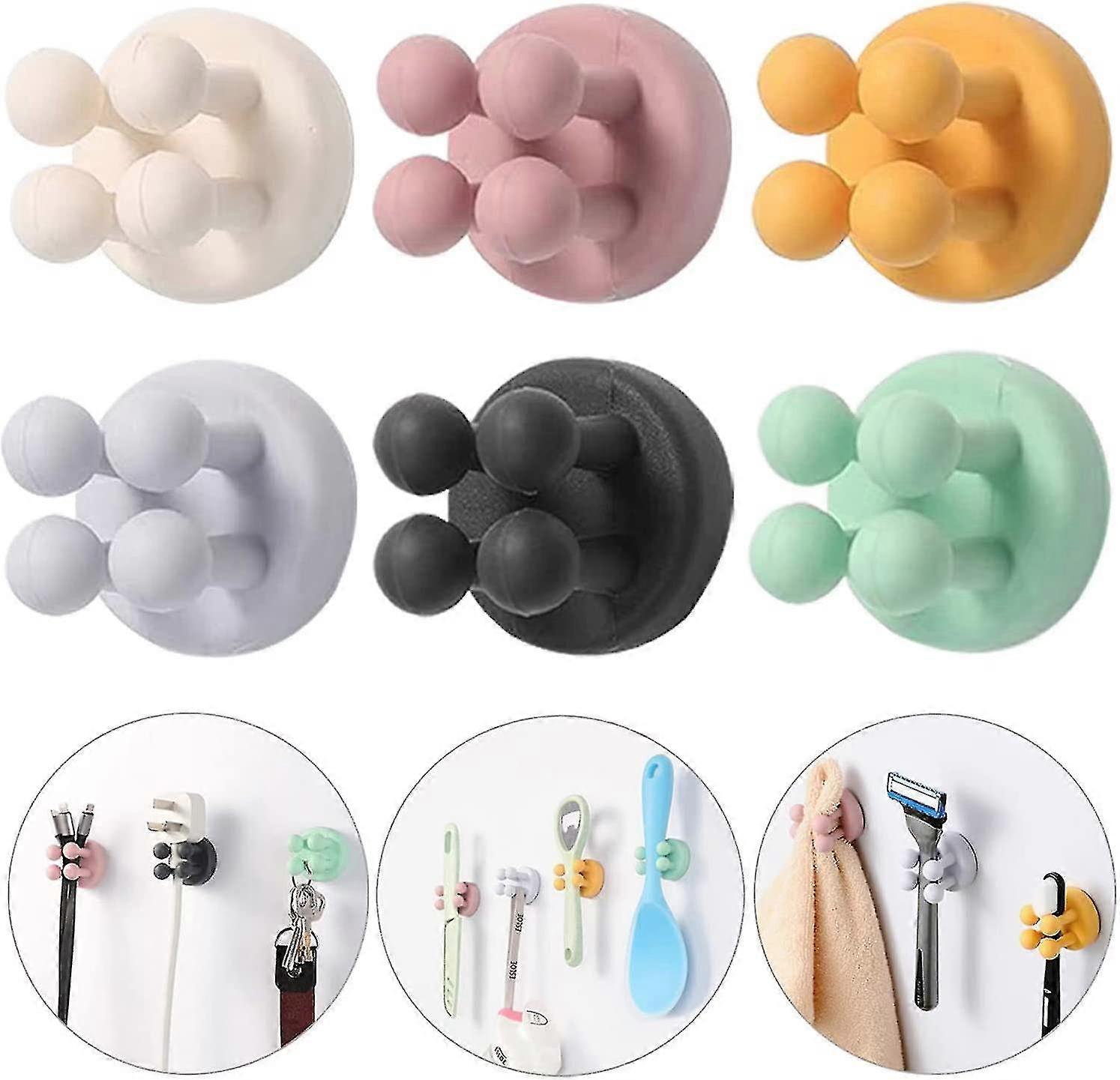 6 Pcs Silicone Toothbrush Holders - Multi-function Hook Waterproof Self Adhesive Wall Mounted Single Hook For Hanging Key, Utility Plug Holder For Bat