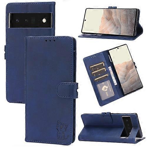 Pour Google Pixel 6a Embossed Happy Cat Pattern Leather Phone Case
