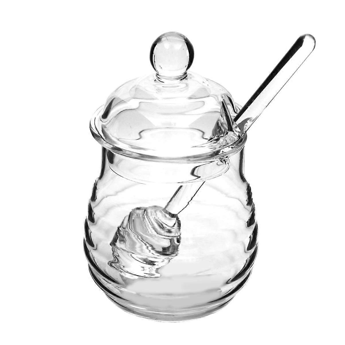 Glass Honey Pot, Honey Dispenser Honey Container and Dipper for Kitchen Home Restaurant