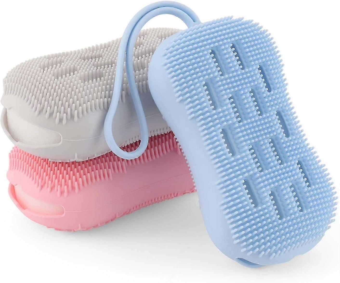 Set Of 3 Double-sided Silicone Bath Brushes For Scrubbing The Body For Deep