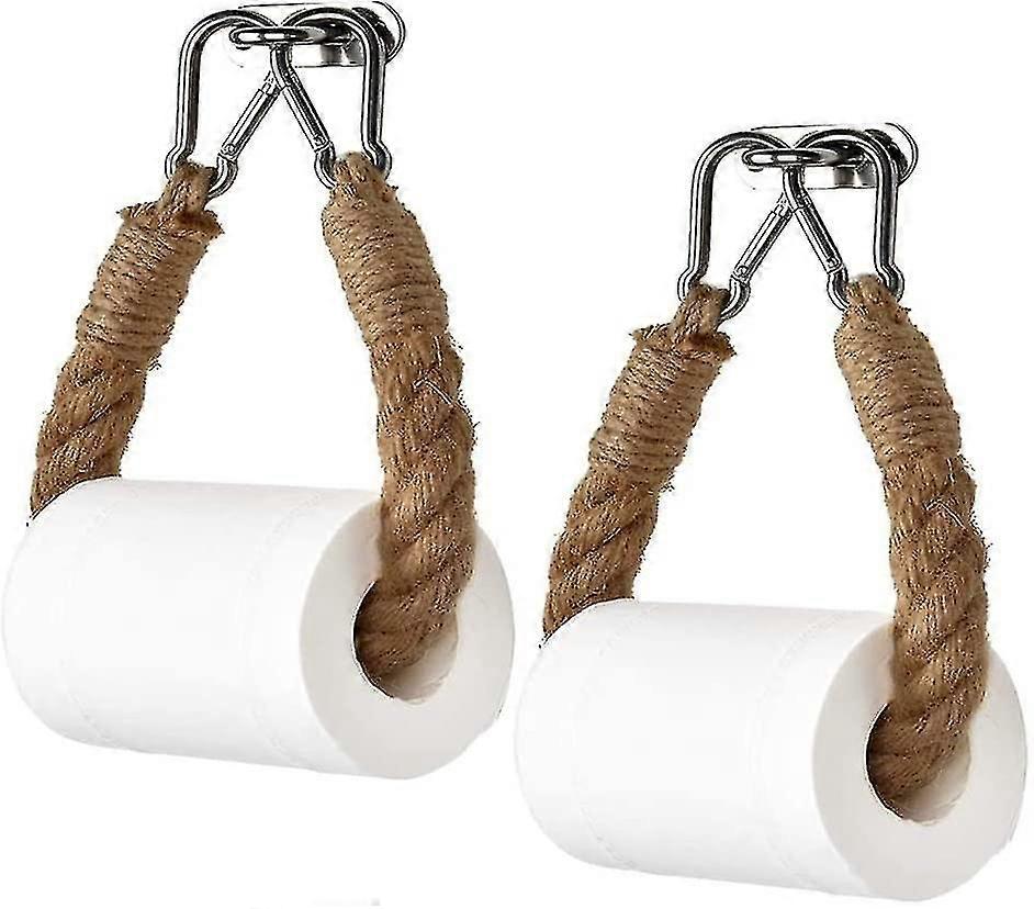 Set Of 2 Wall Mounted Toilet Roll Holder In Stainless Steel And Hemp Rope