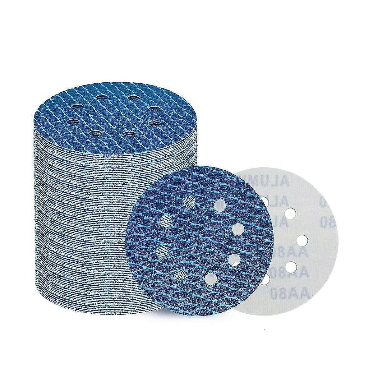 80Pcs Diamond Shape 5 Inch Sanding Disc, 8 Hole Hook and Loop Sanding Discs for Random Disc (60-400