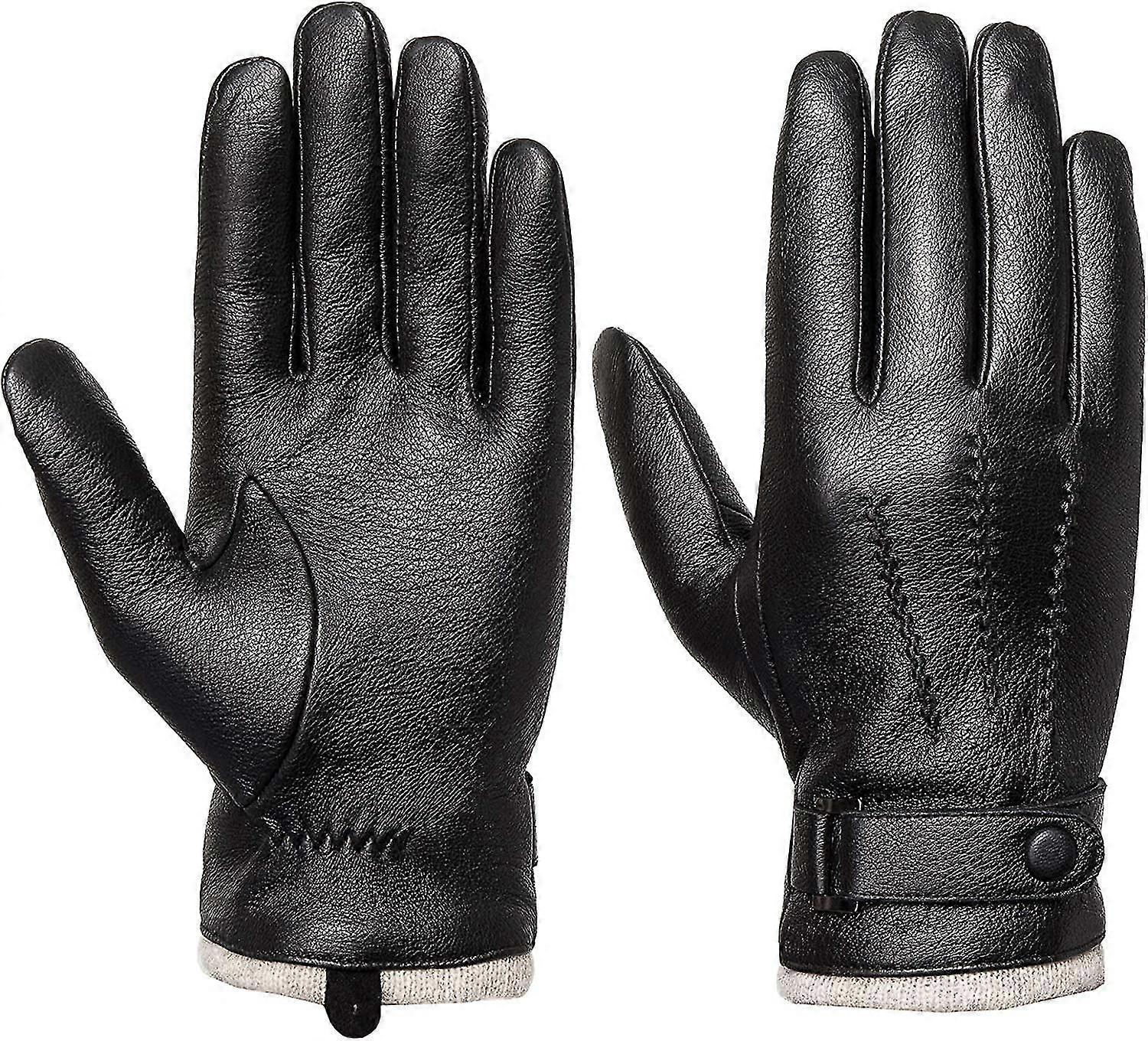 Mens Genuine Leather Gloves Winter - Touchscreen Cashmere / Wool Lined Warm Dress Driving