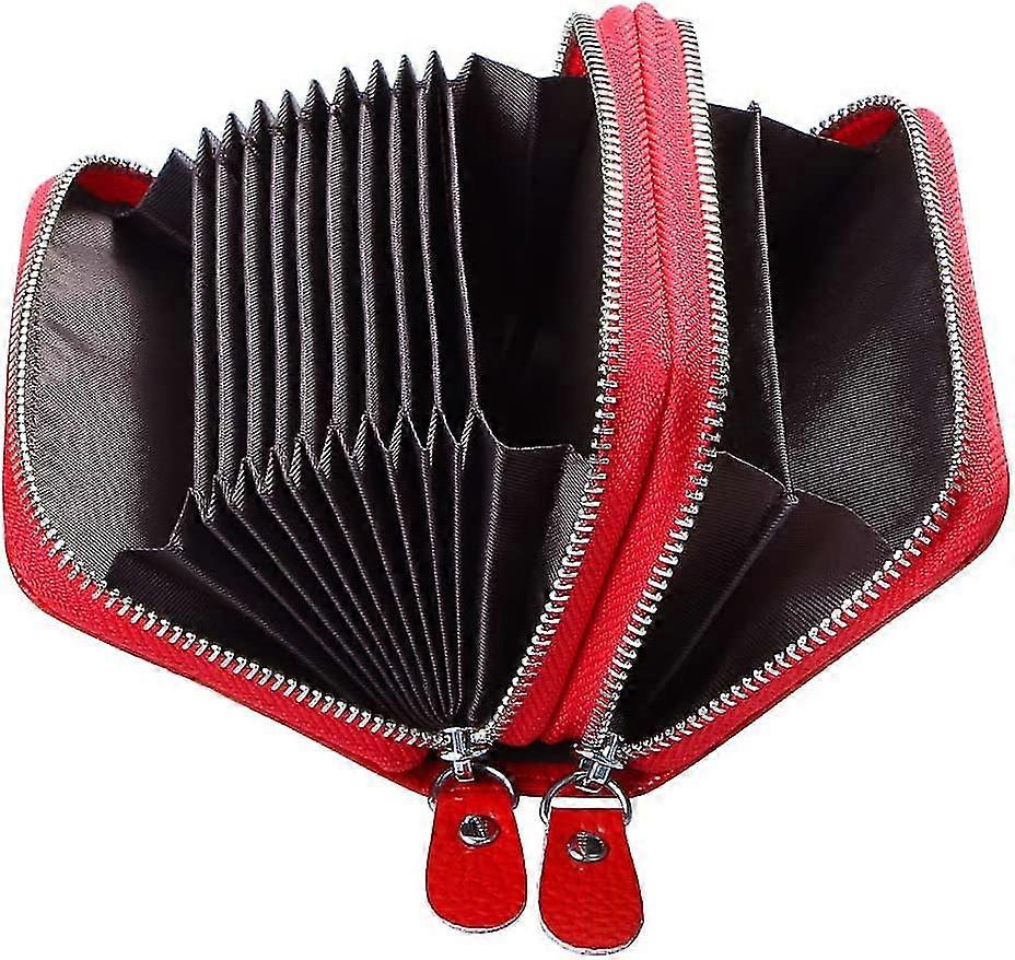 Red - Leather Credit Card Holder To Protect Credit Cards 10 Card Slots Business Card Holder Zipper Business Card Holder (1pc)