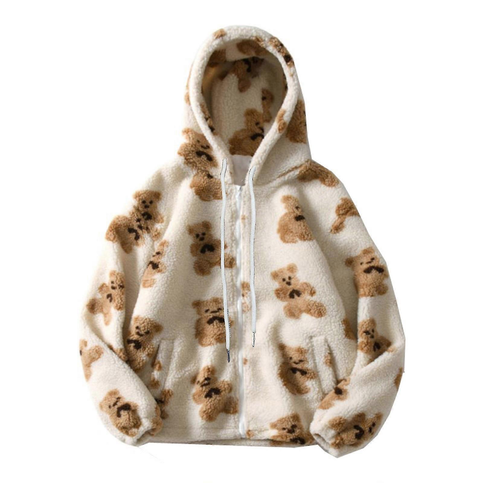Teddy Bear Print Warm Jacket For Womens