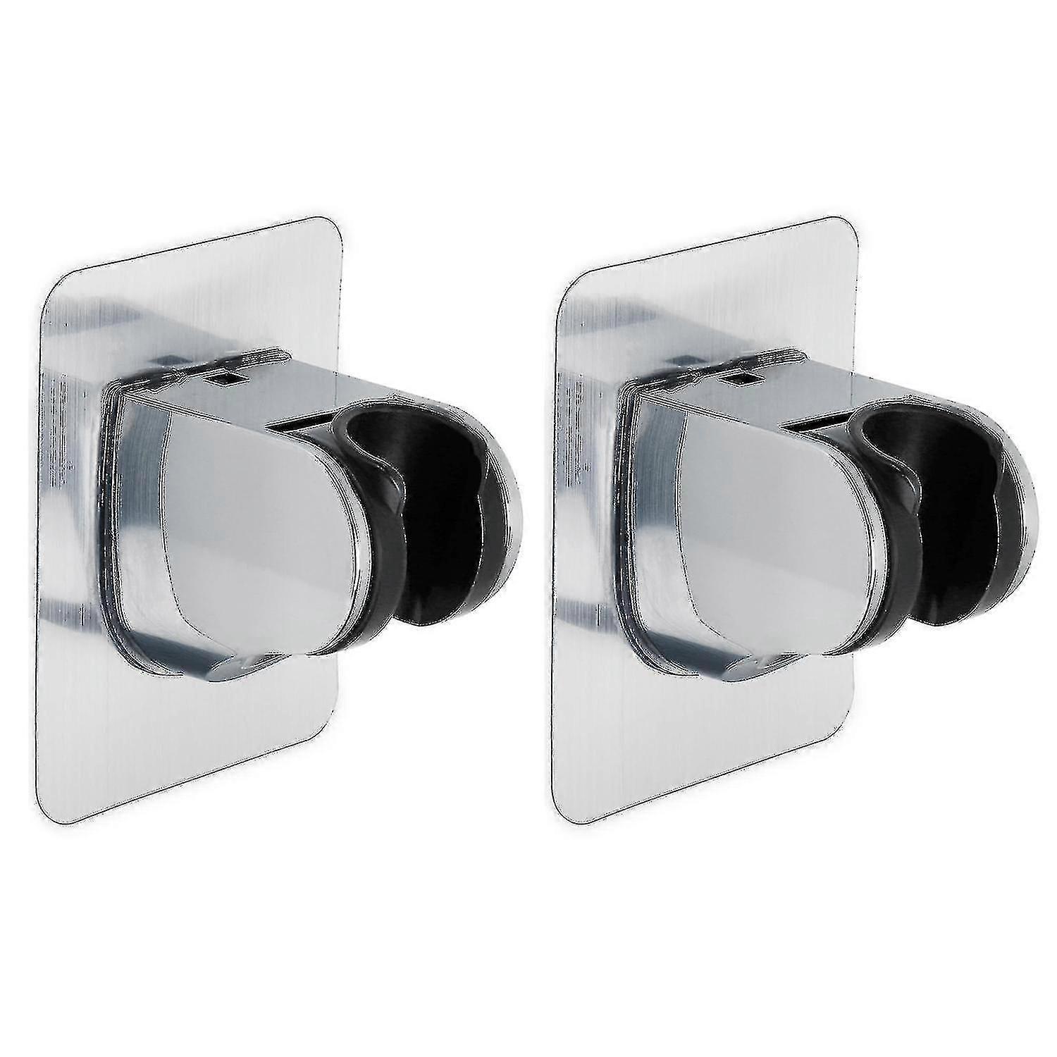 2pcs Adjustable Hand Shower Holder - Silver Head Bracket for Glue Installation without Drilli