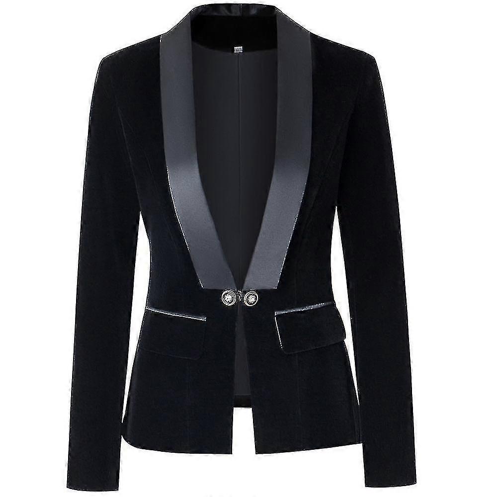 Women's Velvet Blazer Slim Fit Satin Shawl Collar Business Office Coat