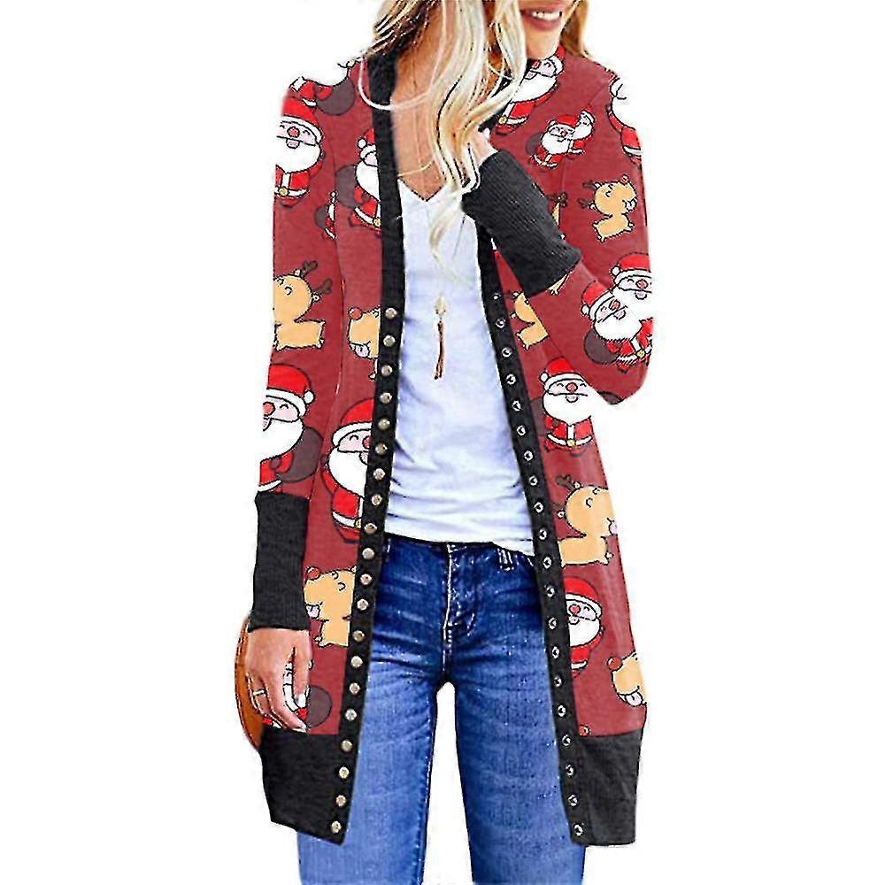 Kerst Vest Vrouwen Lange Mouw Xmas Trui Casual Open Front Jas