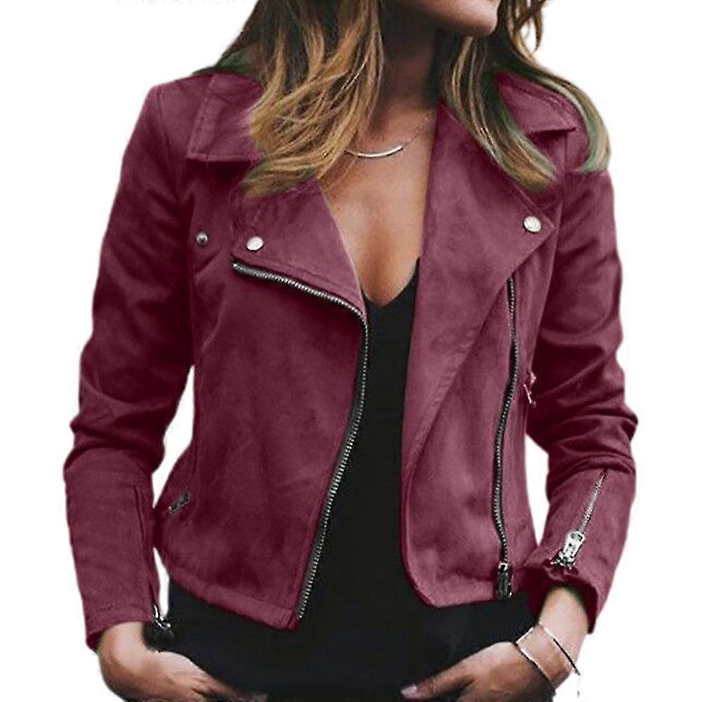 Γυναίκες Φερμουάρ Biker Jacket Cropped Μακρυμάνικο Πέτο Παλτό Casual Slim Fit Κοντά Εξωτερικά Ενδύματα