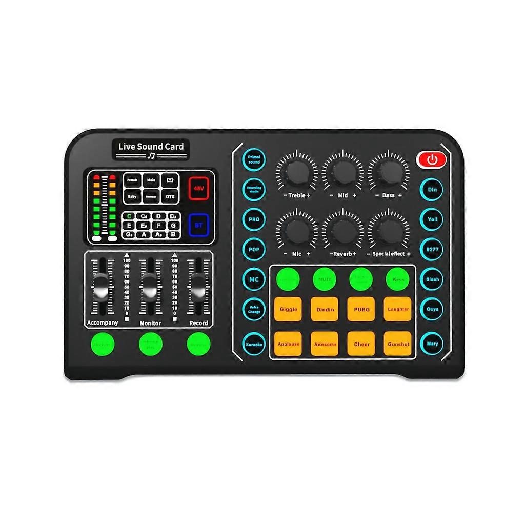 Voice Changer Sound Card Sound Mixer 48V for Live Broadcast Streaming Slinging