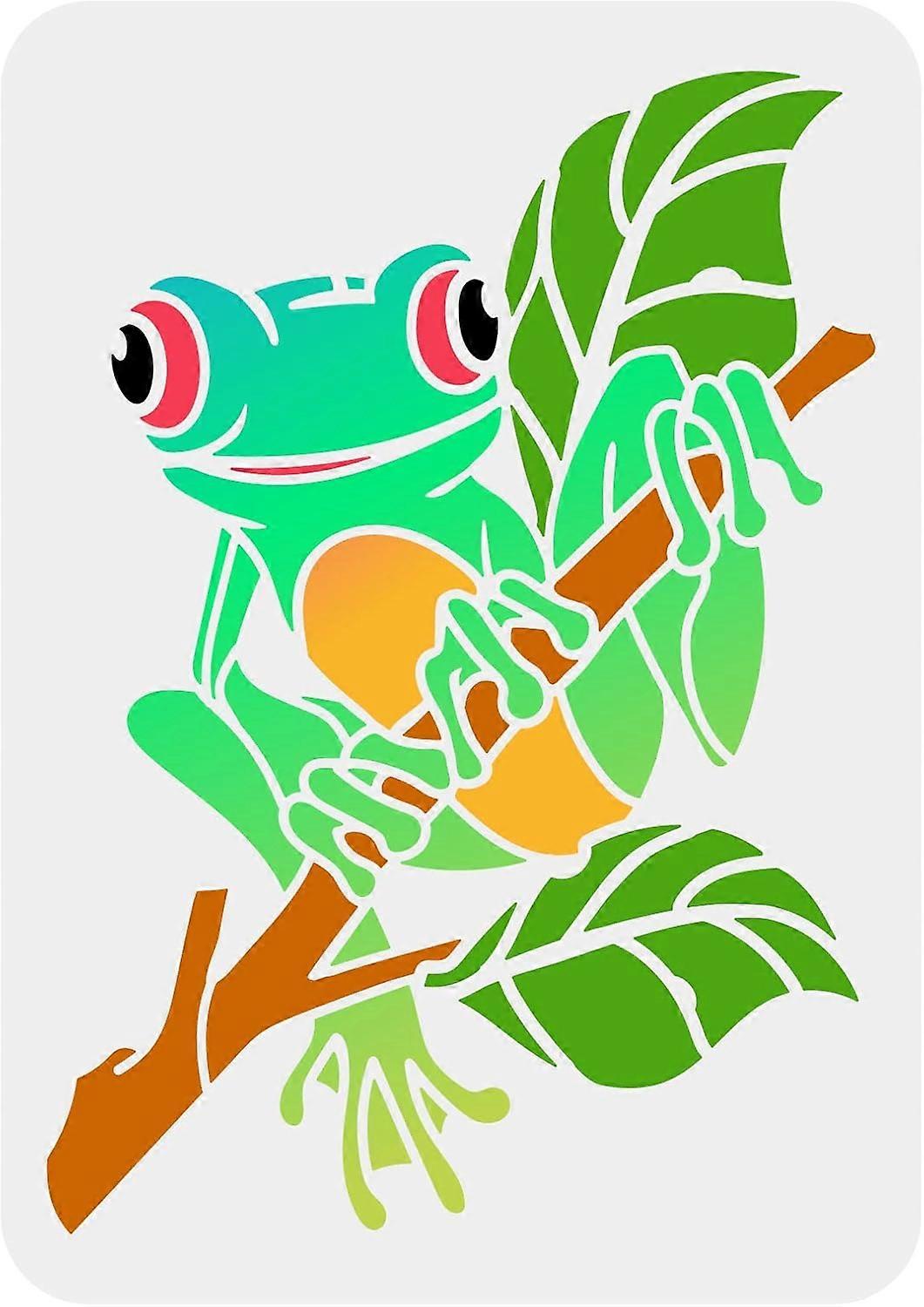 Plastic Drawing Painting Stencils Templates for Painting on Scrapbook Fabric Tiles Floor Furniture Wood Rectangle Frog Pattern 29.7x21cm