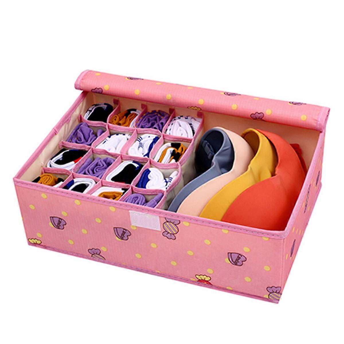 Fabric Drawer Organizers with Cover Foldable 13 Grids Drawer Dividers Anti-Dust Storage Box for Underwear Bra