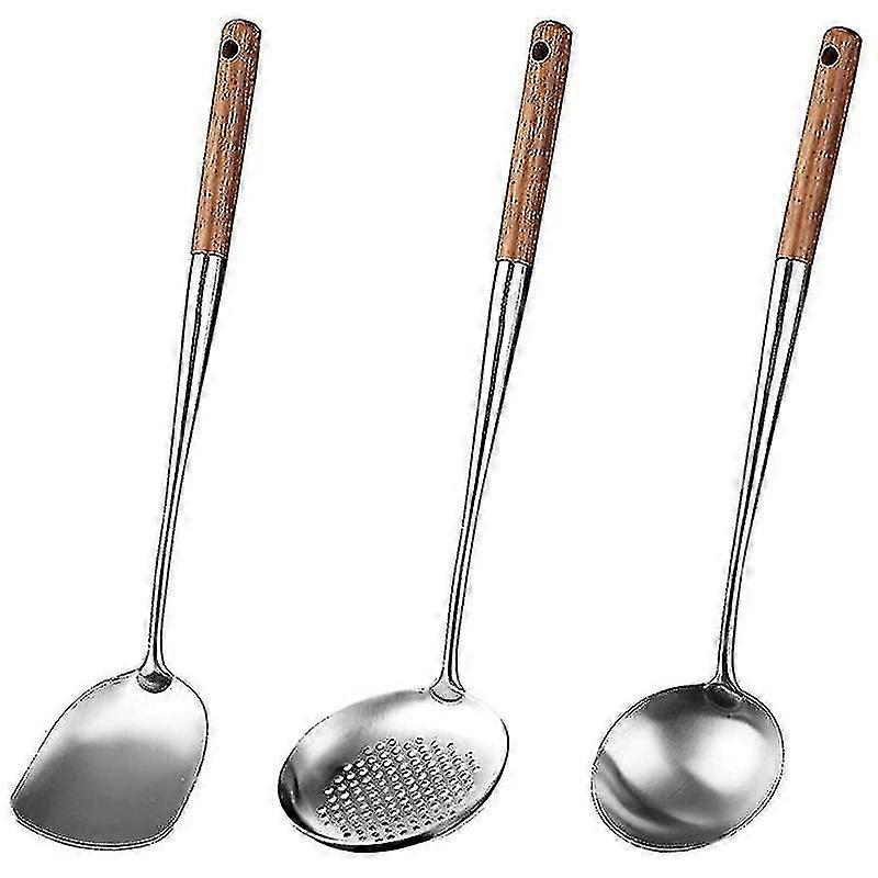 Wok espátula e concha, skimmer conjunto de ferramentas da panela, espátula de 17 polegadas