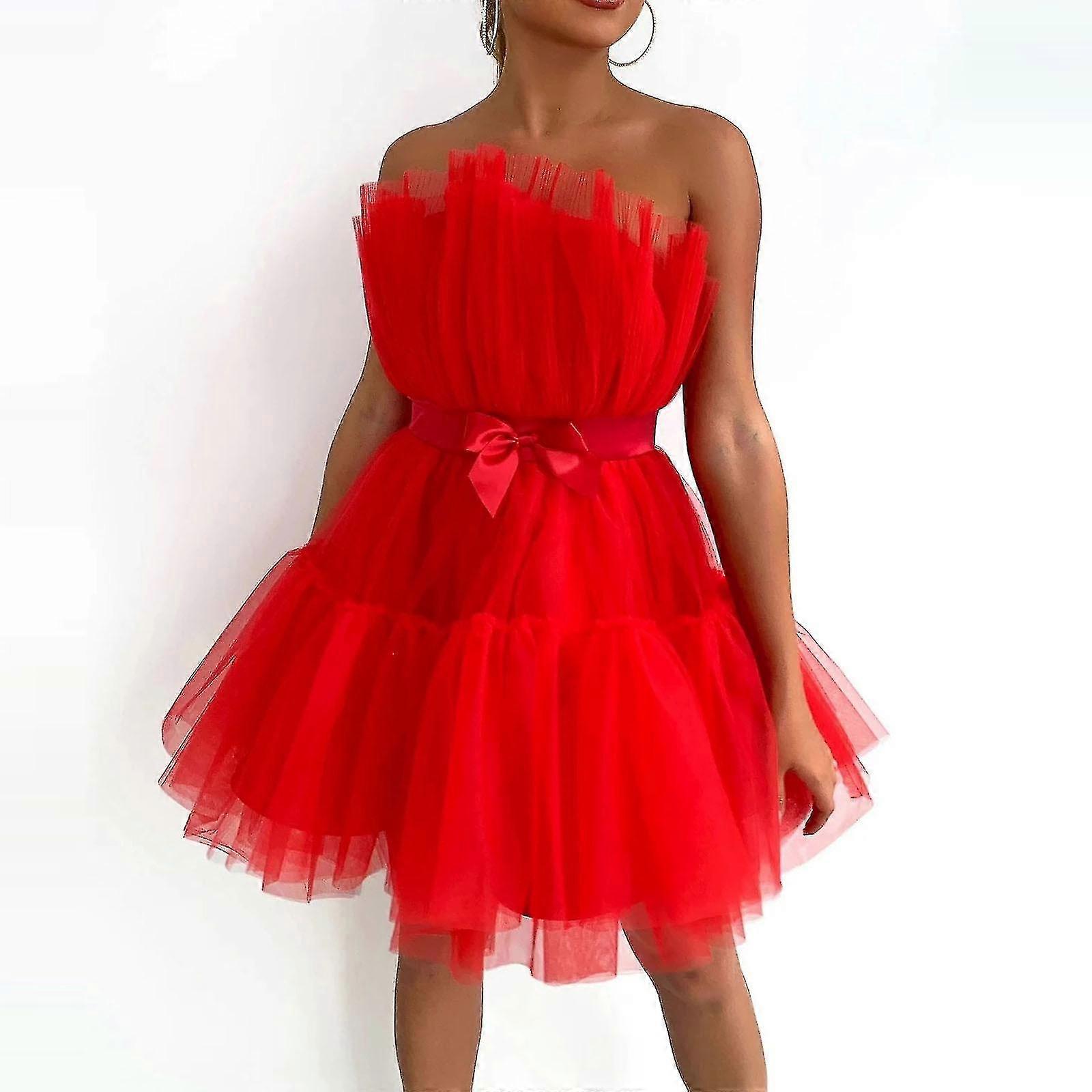 Frauen Tüllkleid Ärmellos Kurzes Kleid Solid Mesh Prinzessin Steapless Party Kleid