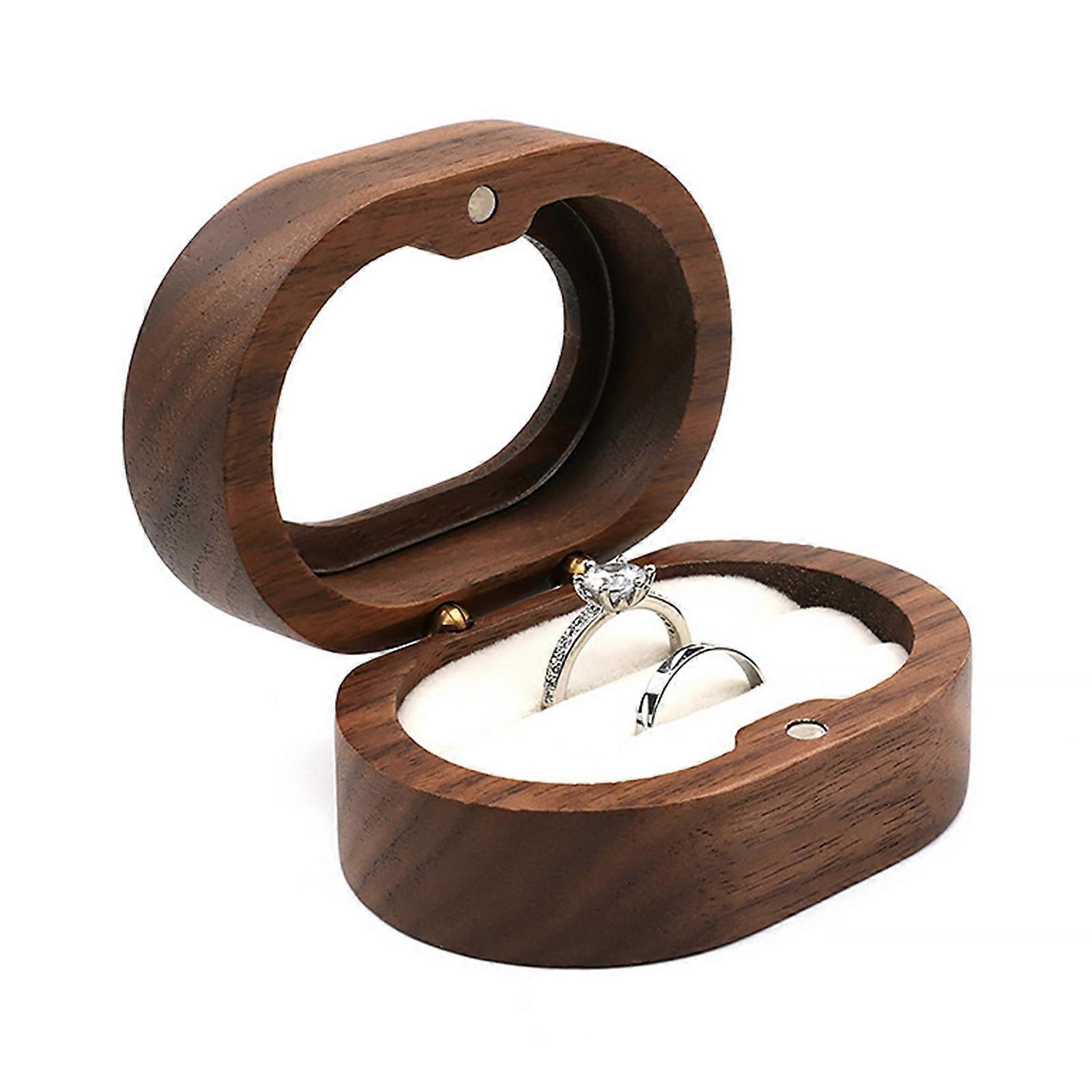 Solid Wood Oval Shaped Ring Organizer for Proposal Wedding Ceremony Gift