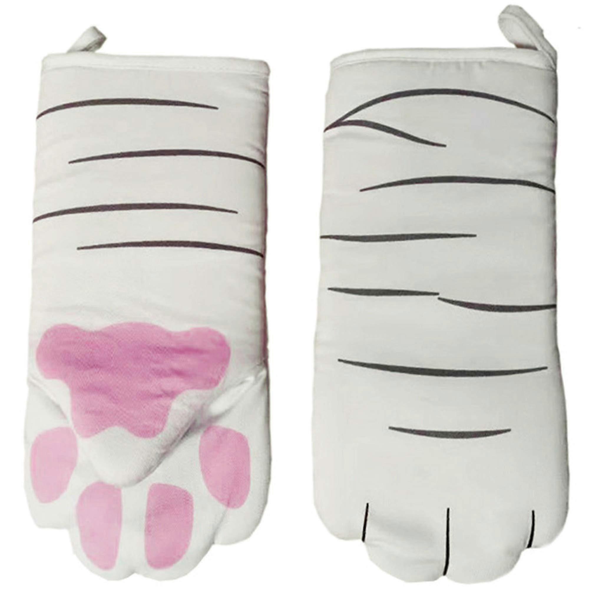 قفاز المطبخ مقاوم للحرارة حتى 250 قفازات عازلة غير قابلة للانزلاق من مخلب القط غير قابلة للانزلاق وحامل وعاء ومفت شواء لطيف الكرتون مخلب القط للطبخ 2 قطعة