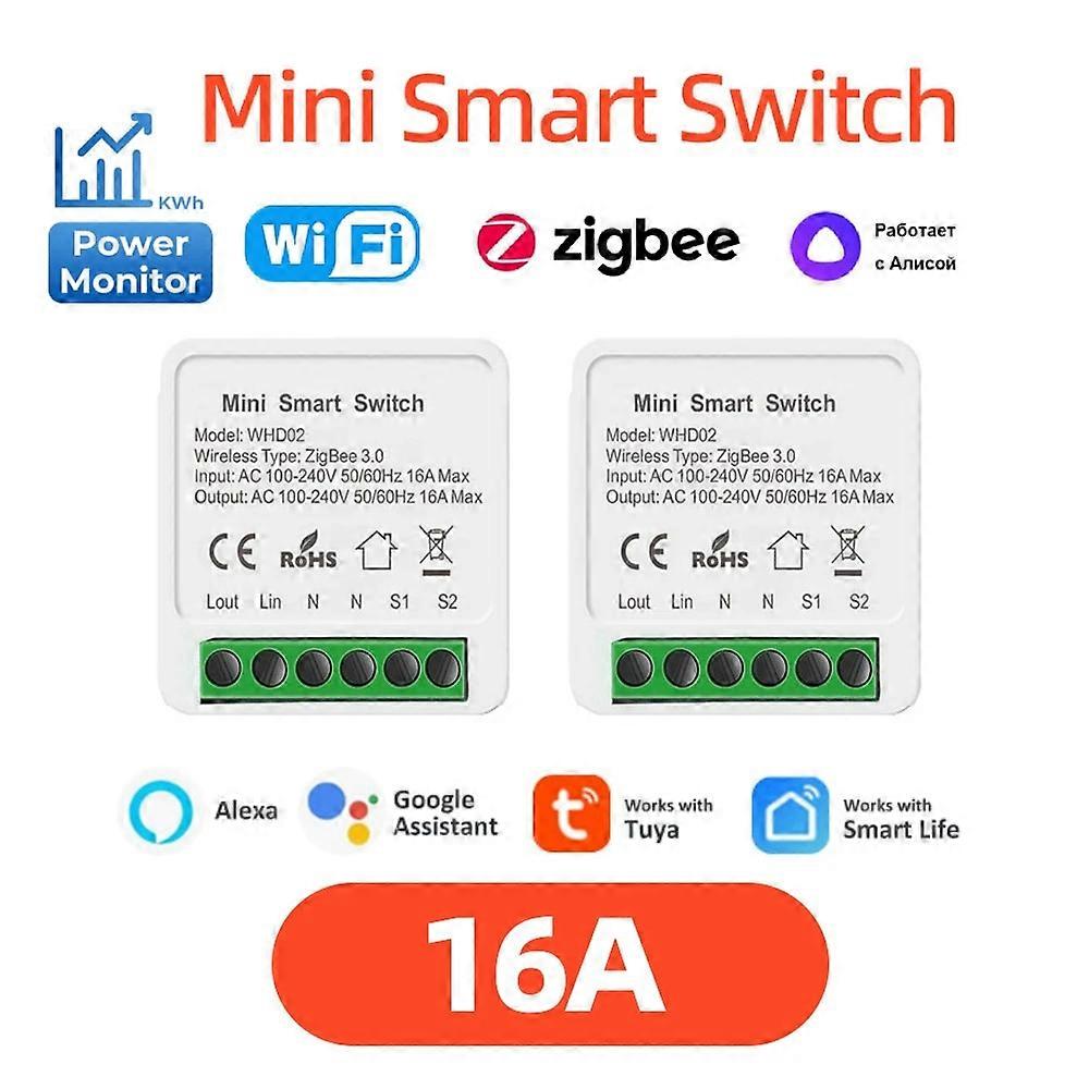Tuya ZigBee WiFi Smart Switch with Power Monitor 16A DIY Relay Voice Control Smart Home Automation Kits for Alexa Google Alice