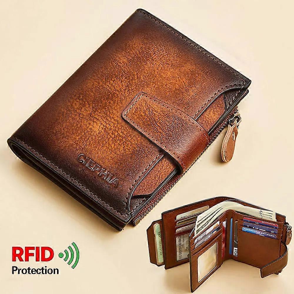 Men's Genuine Leather Wallet Vintage Short Multi Function Business