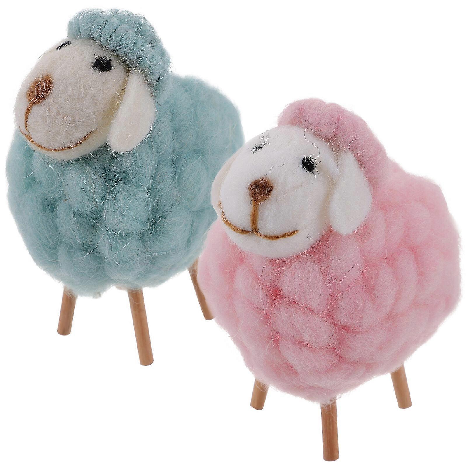 2pcs Adorable Felt Sheep Ornament Desktop Miniature Sheep Statue Creative Cartoon Felt Sheep Model