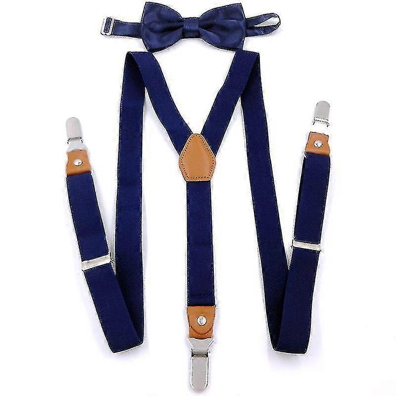 Herren Fliege Hosenträger Set Leder Knopfloch Y-förmige Clips
