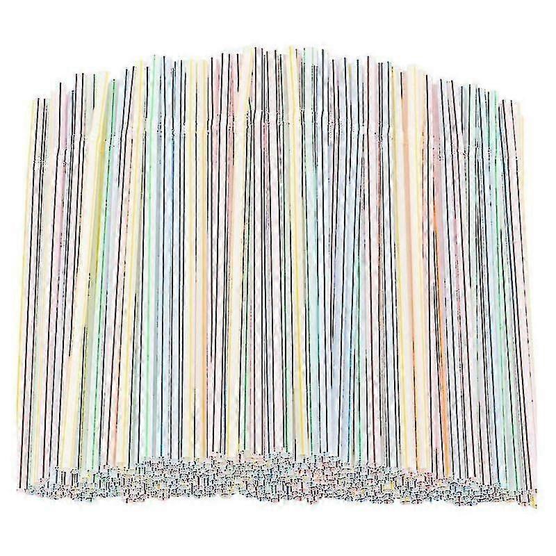 1000 Pcs Flexible Plastic Straws Striped Multi Colored Disposable Straw