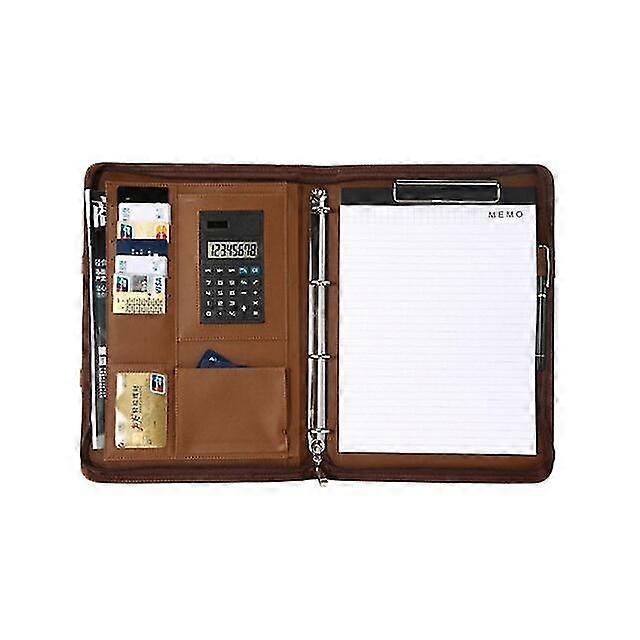 Portable A4 Binder Folder Leather Manager Padfolio Office Document Organizer Briefcase Bag With Calculator Business File Holder