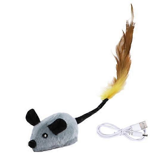 Cat Toy Rechargeable LED Interactive Simulation Mouse Toy Realistic Moving Mouse with Feather