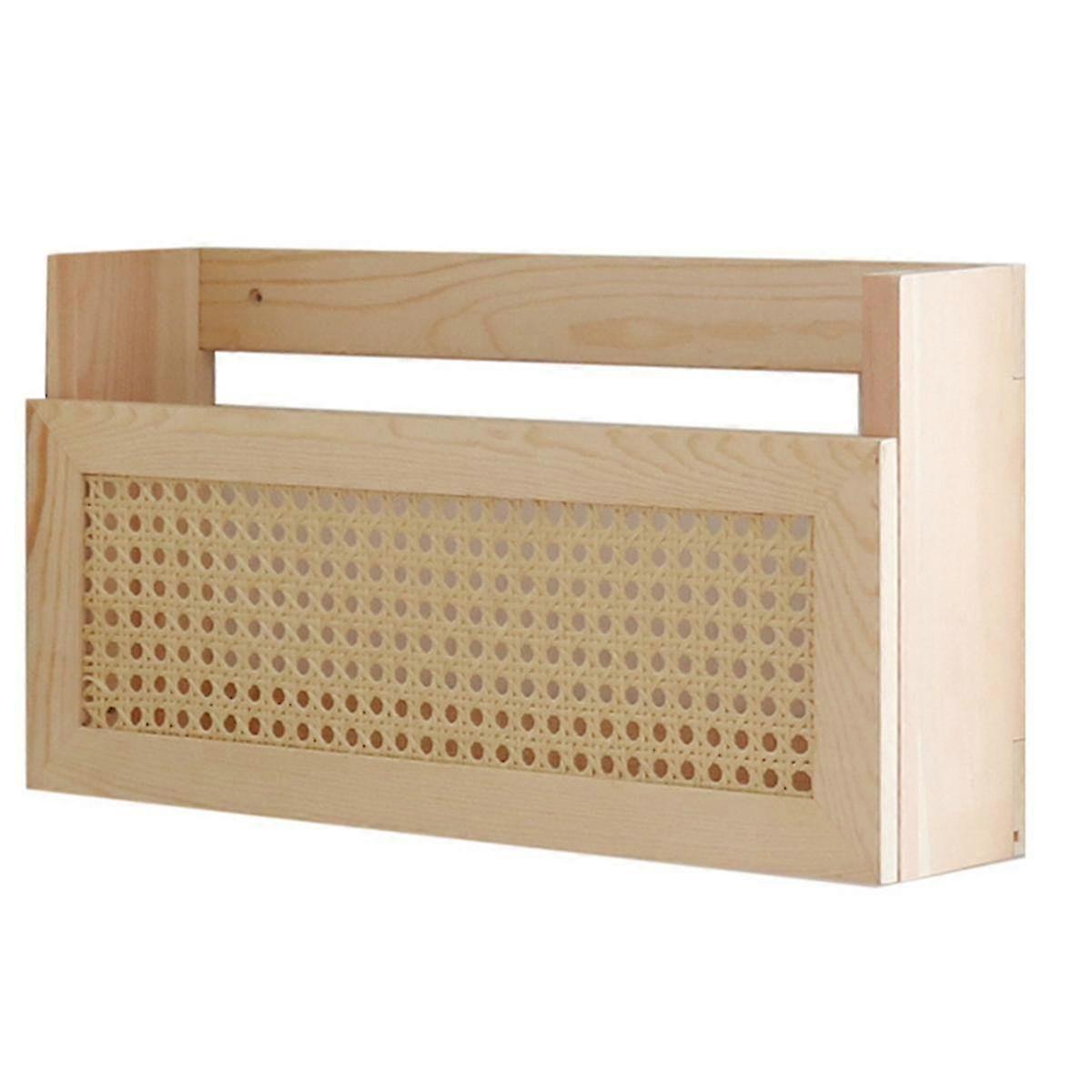 Wooden Magazine Wall Rack with Rattan File Holder Hanging File Rattan Bookcase Wooden Mail Organize