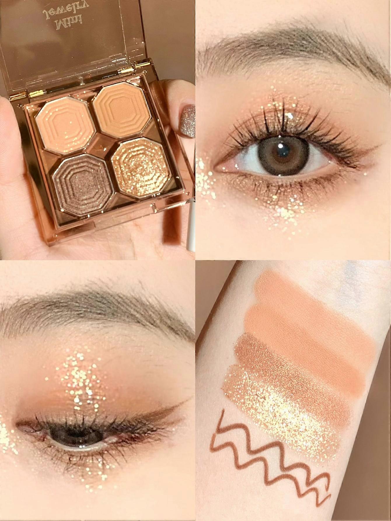 DIKALU vierkleurenoogschaduwpalet, langhoudende make-up oogschaduwpalet nude glinstering gepigmenteerde oogschaduw