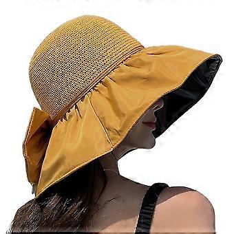 Women Fashion Foldable Floppy Hat, Bowknot Wide Brim Sun Protection Hat, Summer Uv Protection Travel Outdoor Beach Cap