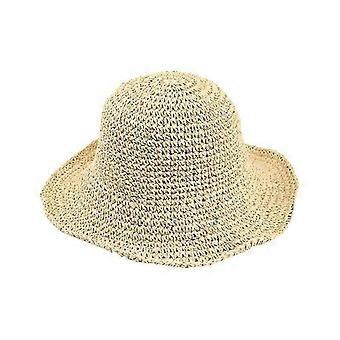 Women's Straw Summer Hat with Large Floppy Beach Sun Hat Wide Brim Foldable for Travel (Beige)