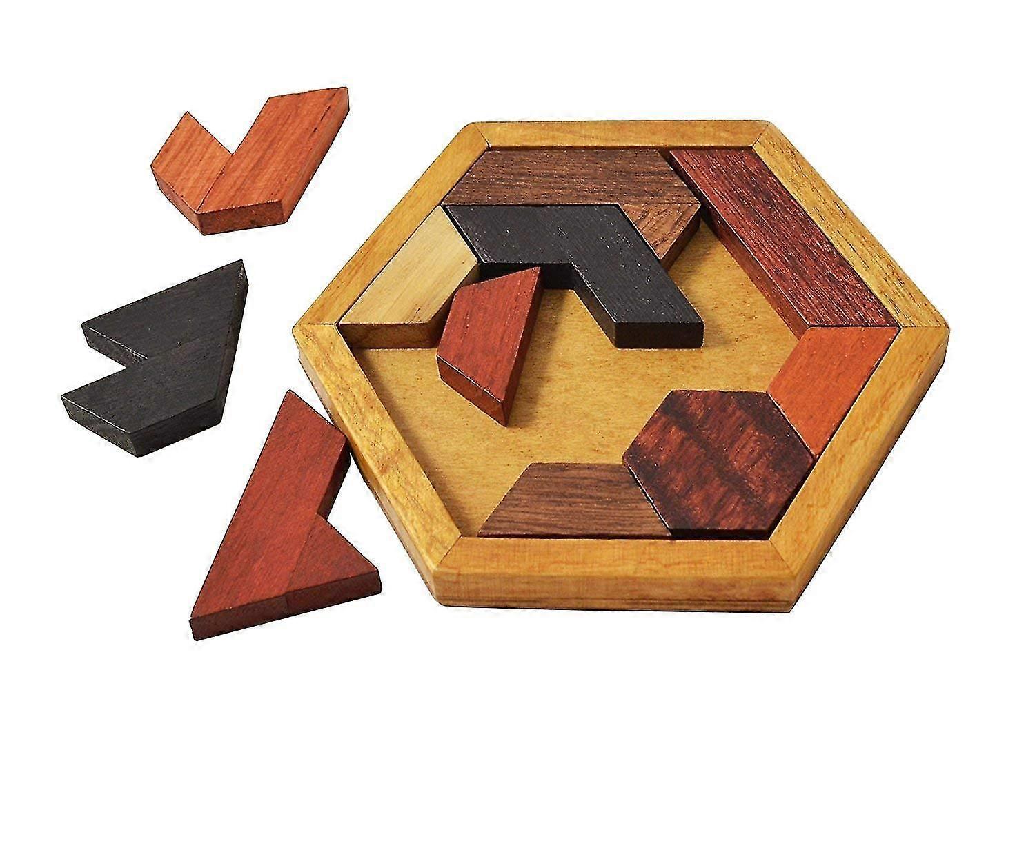 Hexagon Tangram Puzzle Wooden Puzzle For Children Adults Portable