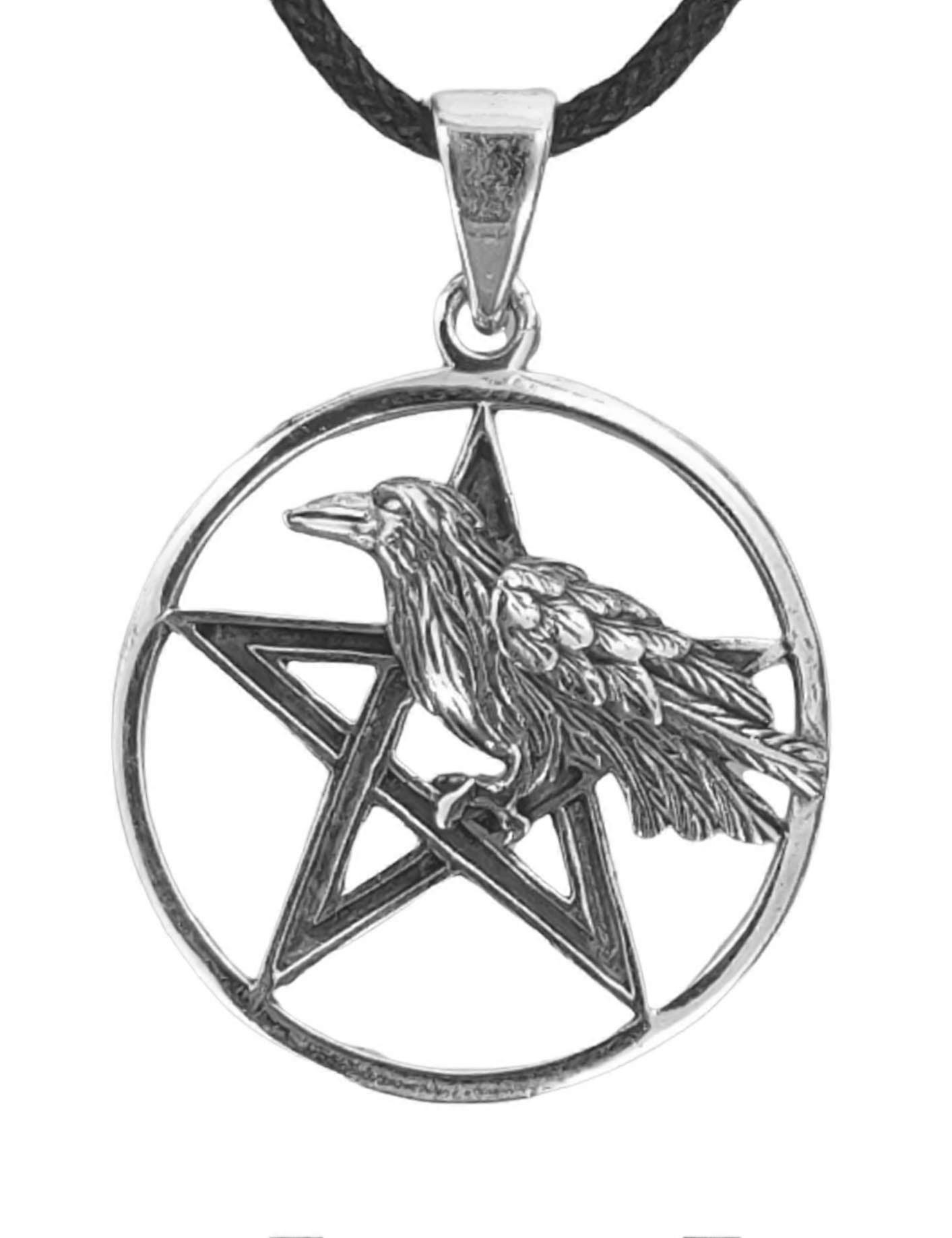 Raven in Pentagram 80 with Snake Chain - Silver