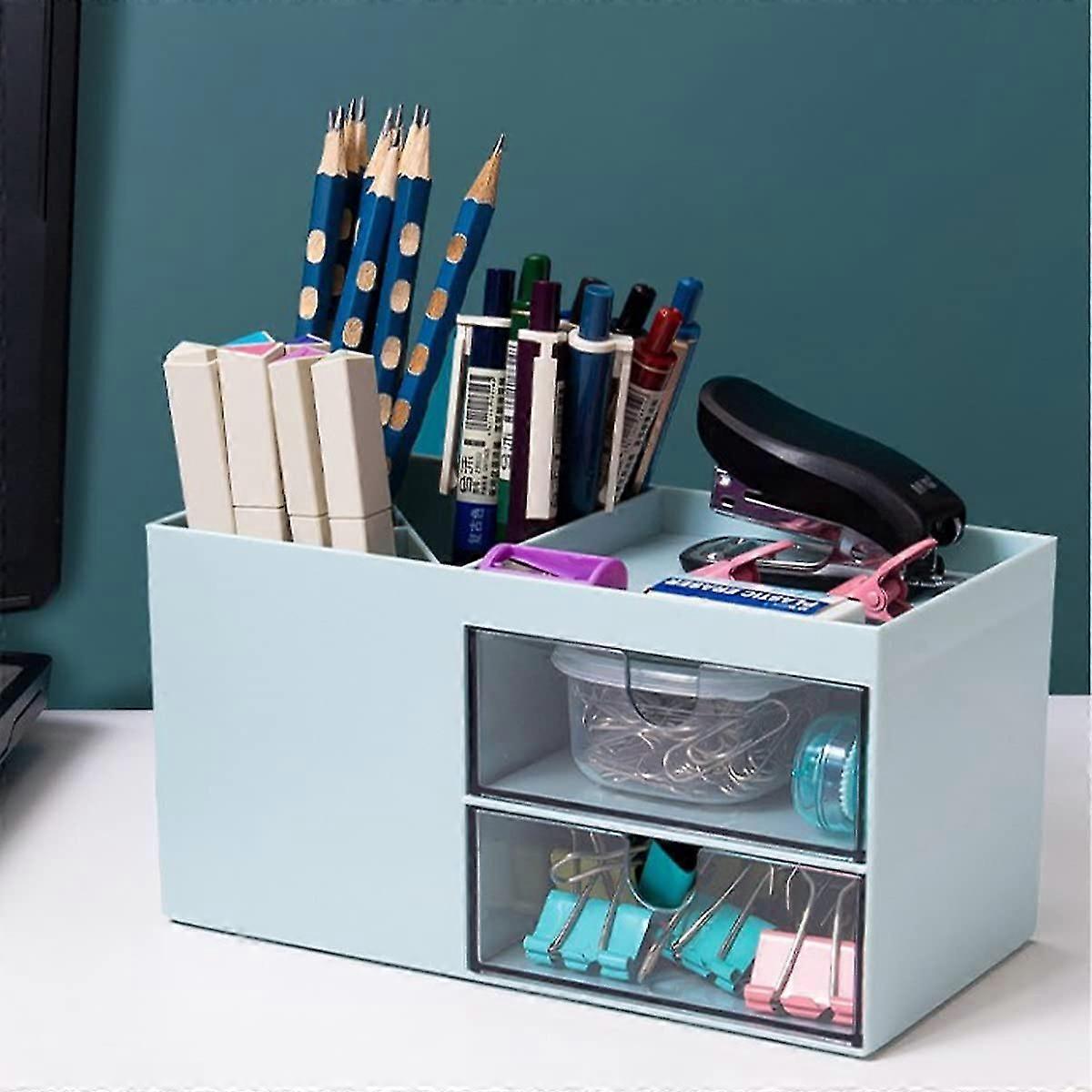Desk Storage Box With 2 Drawers, Kawaii Pen Holder, School Supplies Storage Box, Desk Storage Storage, Light And Simple Design Set, Suitable For Makeu