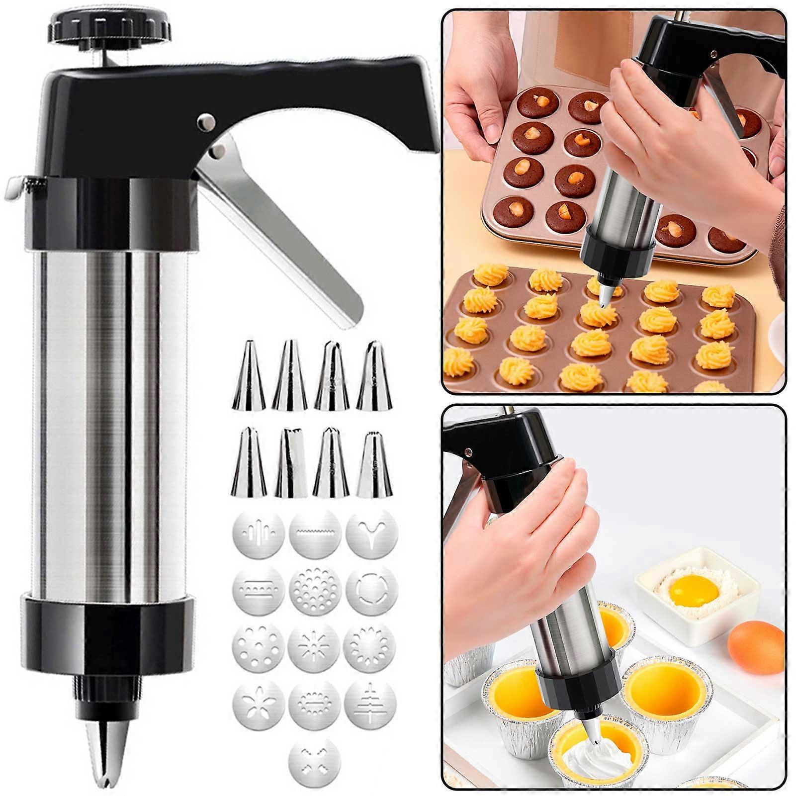 22pcs Piece Cookie-Press Decorating Kit with 13 Cookie-Press Discs/8 Icing Tips Present for Family Friends