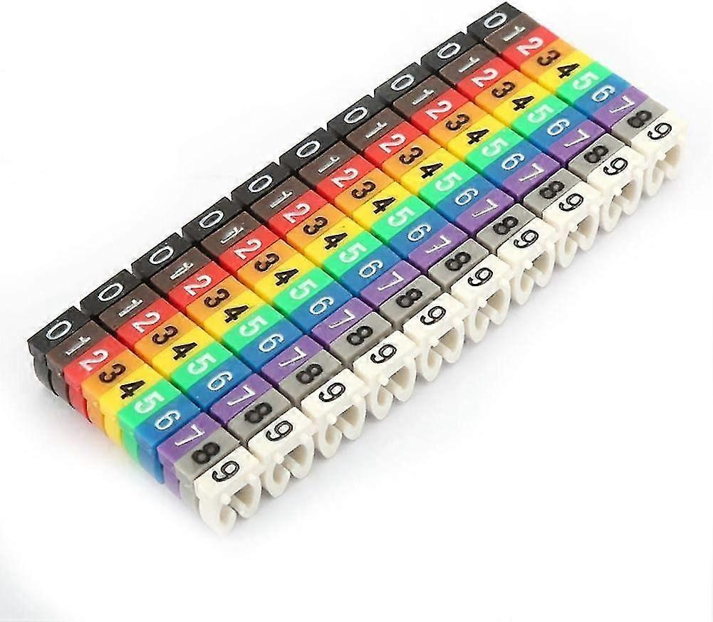 تسمية الكابلات ، 0 ~ 9 مشبك رقمي مشفر بالأرقام ، علامة كابل بلاستيكية ملونة من النوع c ، مضادة للفك (4.0 مم 100 قطعة)