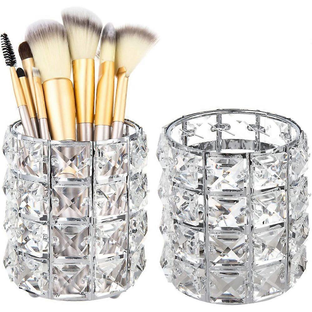 2pcs-crystal pen holder-round-silver