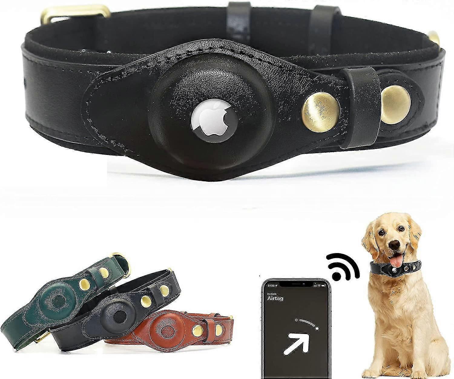 Airtag Dog Collar, Adjustable Natural Cowhide Leather Dog Collar Holder Compatible With Airtag