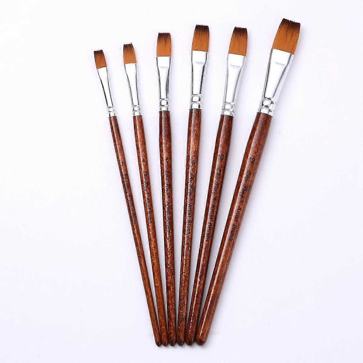 6pcs Tea Rod Watercolor Brush - Flat Edge