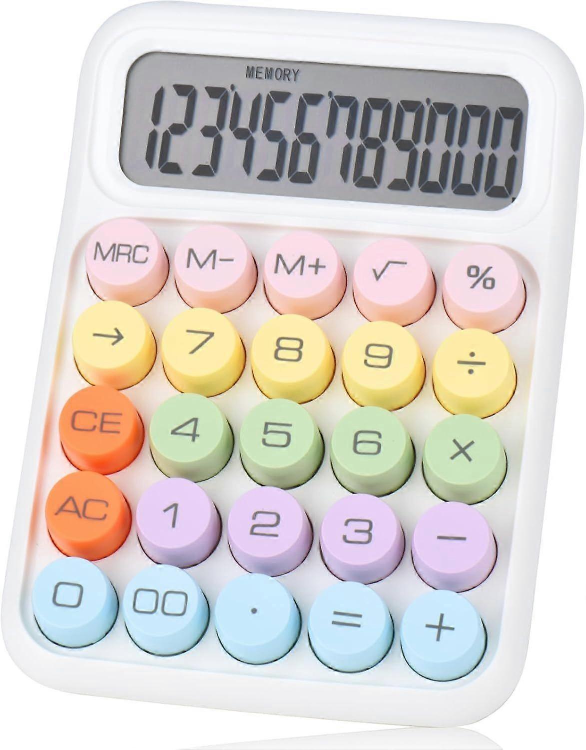 Dopamine mechanical button calculator, 12 digits large LCD display, suitable for office, school, home (white)