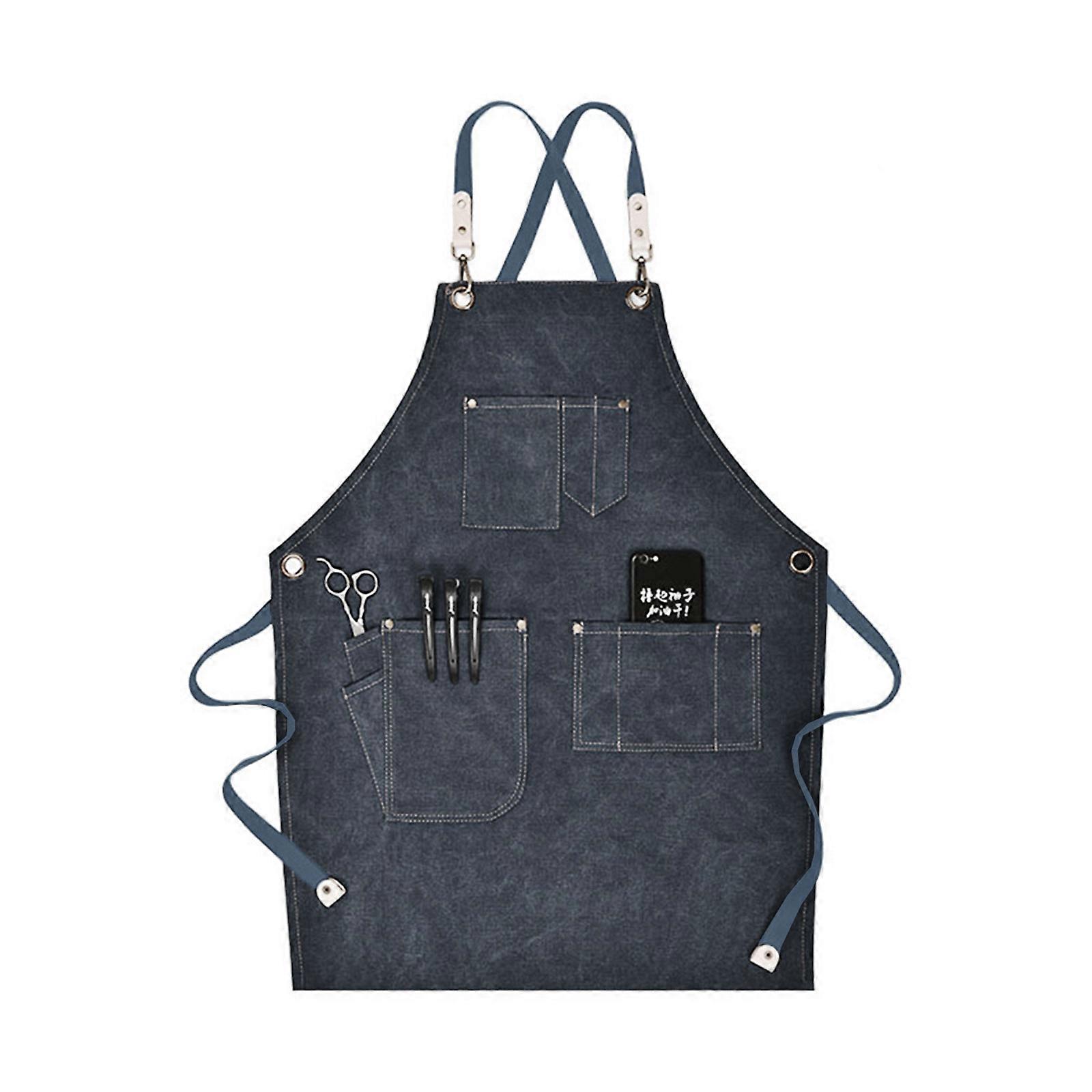 Multi-purpose Apron Work Apron Canvas for Cross Back Adjustable Strap Apron with Pockets Canvas Workwear for Painter Dark Gray