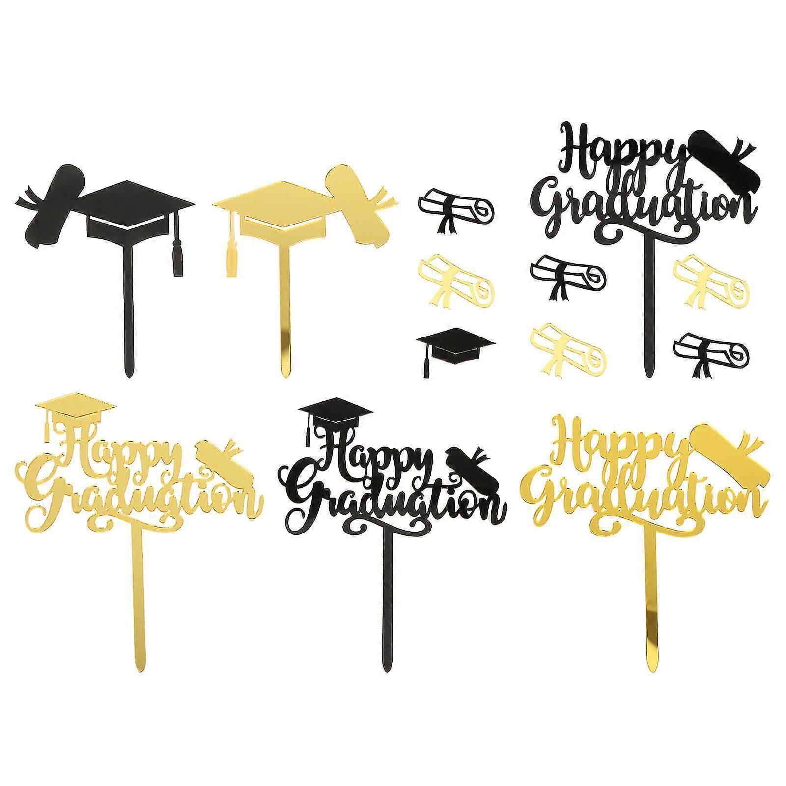 6pcs Graduation Acrylic Cake Decorative Toppers Creative Cake Decor (as Shown)