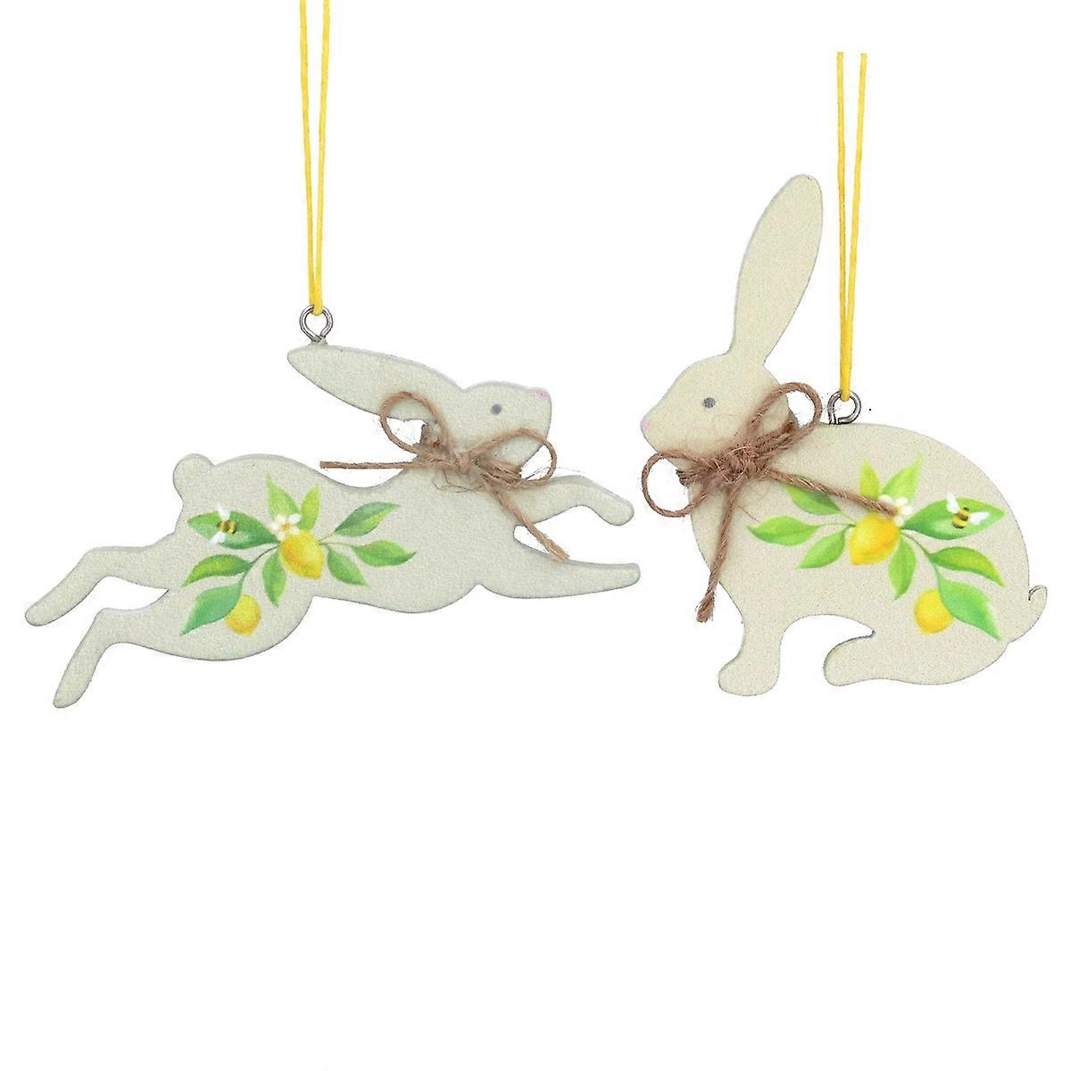 Gisela Graham Set of 2 Lemon Design Hares Easter Decorations